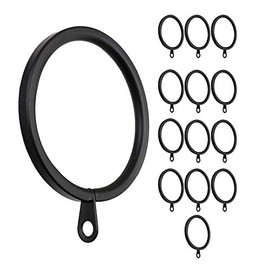 MERIVILLE 14 pcs Black 1.5-Inch Inner Diameter Metal Flat Curtain Rings with Eyelets, Fits Up to 1 1/4-Inch Rod