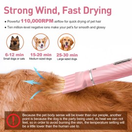 Discala Dog Dryer, Dog Grooming Blow Dryer Kit with Slicker Brush for Pet, High Velocity Blow Dryer for Dogs with Adjustable Speed and Temperature for Dog Grooming Supplies and Home Use, Pink