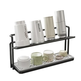 HZBL-LP 2-Tier Space-Saving Drain Rack with Removable Tray, Cup Storage Rack for Kitchen Sink, Dish Drying Organizer (Black)