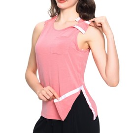 Landofgenie Post Shoulder Surgery Shirts for Women Tear Away Mastectomy Chemo Shirt Adaptive Clothes Port Access Tank Tops Pink XL
