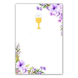 30 Blank Cards Invitations Thank You Cards Floral Purple Communion + 30 White Envelopes