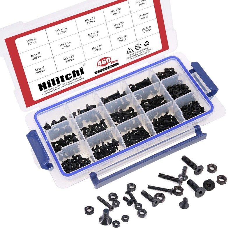 Hilitchi 460-Pcs M3 M4 M5 Hex Socket Flat Head Countersunk