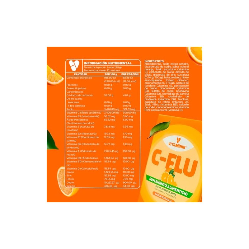 Vitamina C + Zinc Efervescente 10 Sobres Sabor Naranja