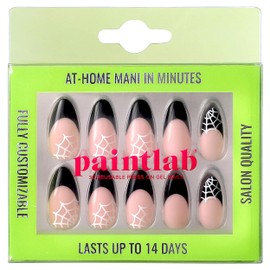 PaintLab Press-On Nails Manicure Kit, Spooky Spider, 30-Piece Set, Long-Lasting Fake Nails with Glue, File, Prep Pad & Cuticle Stick