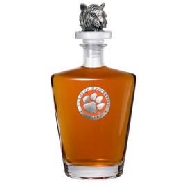 Heritage Pewter Tigers of Clemson Royal Decanter with 3D Stopper | 30 OZ Liquor Pourer | Expertly Crafted Pewter Glass