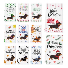 QIONG MENG 11 Pcs Dachshund Dog Kitchen Towels 14x21 Inch Puppy Dog Dish Towels Seasonal Valentines Day Gift Holiday Hand Towels for Home Kitchen Bathroom Decoration