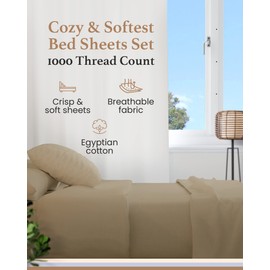 Good Sleep Bedding King Bed Sheet Set - 4 Pc, 1000 Thread Count Egyptian Cotton Sheets, Hotel Style Sheets King Size Deep Pocket, Fits Upto 16 Inch, Soft & Breathable Sheet & Pillowcase Sets - Taupe