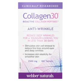 Webber Naturals Collagen30 Anti-Wrinkle, 2,500mg of Bioactive Collagen Peptides Per Serving, 180 Tablets, Helps Reduce Deep Wrinkles, Fine Lines & Stimulates Skin Cells