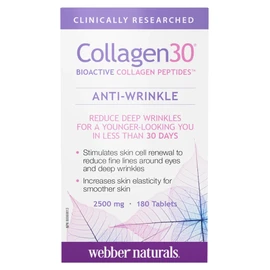 Webber Naturals Collagen30 Anti-Wrinkle, 2,500mg of Bioactive Collagen Peptides Per Serving, 180 Tablets, Helps Reduce Deep Wrinkles, Fine Lines & Stimulates Skin Cells