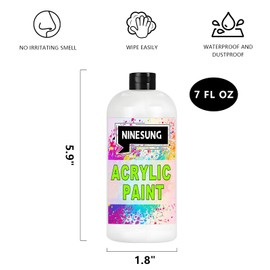 ninesung White Acrylic Paint | 7 Fl.oz Acrylic Paints For Canvas Painting | Paint For Glass, Rocks, Canvas, Wood, Ceramics, Fabrics Painting- Art Supplies For Adult Artist (White, 7 Fl Oz)