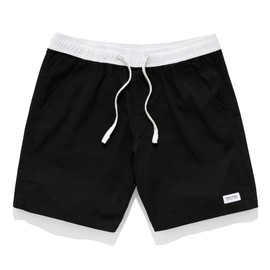 Banks Journal Primary Elastic Boardshort for Men, Cotton Men’s Shorts for Swimming, Surfing, Beach Casual Swim Trunks with Pockets, Elastic Waistband, Cotton Drawcord, 17” Outseam Black