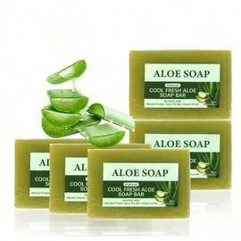 Aloe Vera Essential Oil Soap Bars, Natural Handmade Bath Bar, Plant-Based, 4-Piece Set
