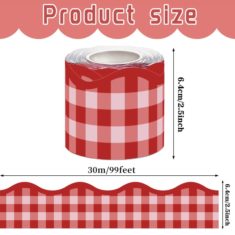 100FT Checkered Bulletin Board Border-Scalloped Checkerboard Decorative Roll for Party