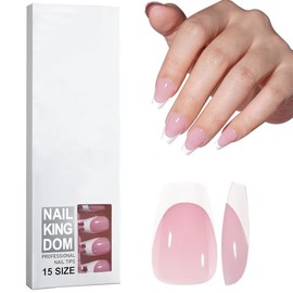 French Tip Press on Nails - 120 Pcs Coffin False Nail Tips, 15 Größen, kein Kleber, wiederverwendbar & perfekt für DIY oder Salon Verwendung