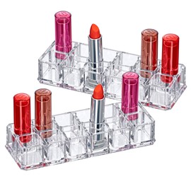 Amazing Abby - Charm - 2-Pack 12-Slot Acrylic Lipstick Organizer, Lipstick Holder, Lip Gloss Organizer, Cosmetic Storage Display, Perfect Storage Solution for Drawer, Vanity, Bathroom, and More