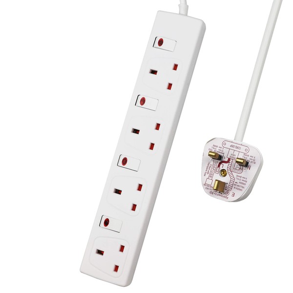 ExtraStar 4 Way Extension Lead, 13A/3120W Fused Power Strips UK Plug with Individual Indicator Switch (1M, White)