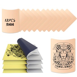 POSEIDON 3MM Tattoo Practice Kit - 12Pcs 5.9"x7.8" Fake Skin & 40Pcs A4 Transfer Paper (8.3"x11.7") | Realistic Silicone Training Sheets & Stencil Supplies for Beginners/Artists