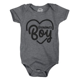 Crazy Dog T-Shirts Grandmas Boy Bodysuit – Cute Heart Design Onesie – Soft Cotton Bodysuit for Boys – Funny Baby Clothes for Grandson or Baby Shower Newborn Gift - Grey 24 Months