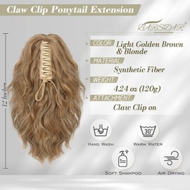 BARSDAR Short Wavy Ponytail Extension 30 cm Claw Clip Wavy Ponytail Hair Extension Multi Layered Synthetic Clip Ponytail Hairpiece for Women Girls (Brown & Blonde)