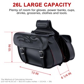 Dream Apparel Faux Leather Motorcycle Saddle Bags Throw Over Saddlebags, PVC Motorcycle Side Bags for Honda Shadow Sportster Softail Dyna V-star (Black)