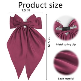 Hair Bows for Women 2 PCS Large Silky Satin Bow Hair Accessories with Long Tails Cute Oversized Red Hair Clips Bows for Girls in Valentine's Day Christmas Dating Daily Life