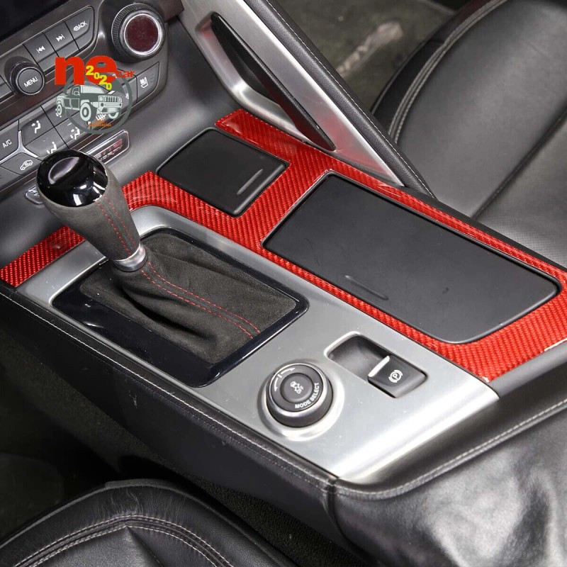 car-king888 Red Fiber Central Control Gear Panel Trim Accessories Kit