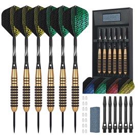 centaur 6 Pack Brass Steel Tip Darts, Professional 22g Metal Darts Set with 12 Premium Aluminum Shafts,12 PET Flights,15 Flight Protector,Dart Sharpener and Dart Case, Beginner or Professional Darts