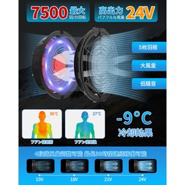 Air-conditioned Work Clothes, Fan, 24 V, Large Airflow, Thin, DC Cable Included, 5 Blades, Brushless Motor, Removable, Air Conditioning Work Vest, Short Sleeve/Long Sleeve, Heatstroke Prevention, Heat