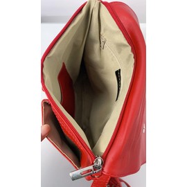 LeahWard Womens Double Pocket Messenger Bag Genuine Italian Soft Leather Cross Body Shoulder Bag Handbag (Red)