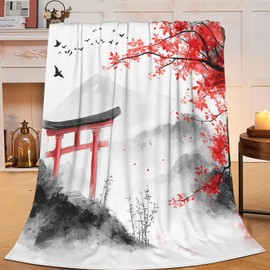 Japanese Samurai Blanket for Women Cherry Blossom Gifts 50"x40"