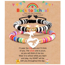 GBTBYS Back to School Gifts 2 Pcs Dinosaur Heart Bracelet Mommy and Me First Day of School Matching Wish Bracelets Set for Mother Son Jewelry Gift Pink Black