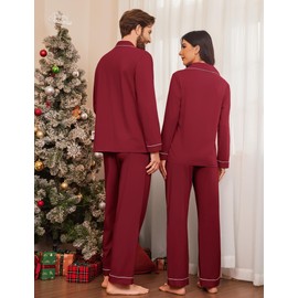 Ekouaer Plus Size Sleepwear Men's Cotton Long Sleeve Pajamas Top & Bottoms Drawstring Elastic Waist Pjs Soft Sleep Set,Wine,XXL