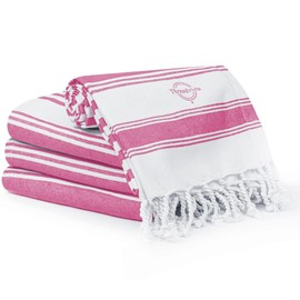 Threadvista Turkish Peshtemal Beach Towels Cotton Set of 4 Large 40x70 Inch - Soft Lightweight Quick-Drying Absorbent - Versatile for Beach Pool Spa Picnic Travel or Bath Use - Turkish Towels Pink