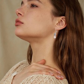 Inpasne Pearl Drop Earrings Dangling 925 Sterling Silver Aquamarine Earrings Emerald Cut March Birthstone Jewelry for Women