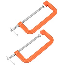 MAHIONG 2 PCS 8 Inch C Clamp Set, Orange Heavy Duty Malleable Iron G-Clamp with 8 Inch Jaw Opening, Throat Depth 3 - 3/8 Inch, C Clamps for Woodworking, Welding