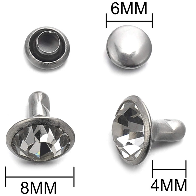 200 Sets Cz White Clear Crystal Rivets Rapid Rhinestone Silver
