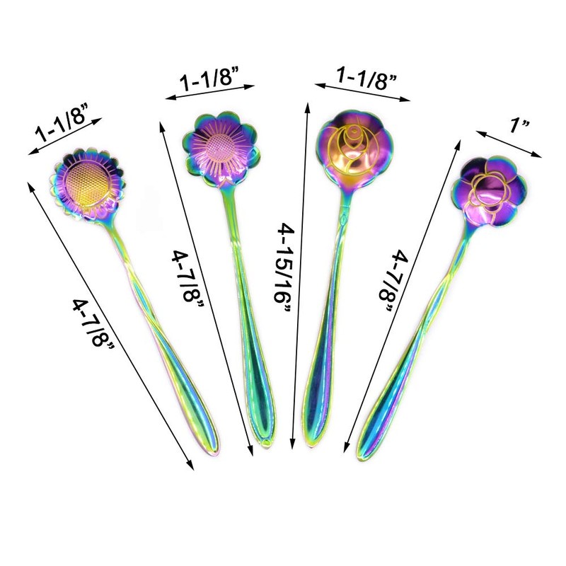 Flower Spoon Set - 8pcs DGQ Teaspoon Coffee Spoon Rainbow