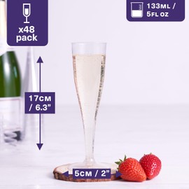 MATANA 48 Premium Elegant Plastic Champagne Glasses, 130 ml, Reusable Cocktail Glasses, Champagne Glasses Made of Plastic, Champagne Flutes, Prosecco Glasses for Weddings, Birthdays, Parties