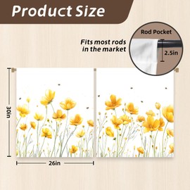 Stanoha Kitchen Curtains (2 Pcs) Over Sink for Bathroom Window Cafe Basement Cortinas para Cocina Farmhouse Short Mini Curtain Flower Bee Summer Daisy Elegant Country Rustic Modern Cute - 26×30"