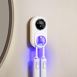 Wall Mounted Toothbrush Holder with Auto-Inductive Cover,Clean, Dry,LED Smart Screen,Electric Toothbrush Holder with 2 Toothbrush Slots for Home, Travel,Toothbrush Holders for Bathrooms (White)