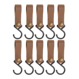 SOREIA Lantern Hooks, Set of 10, S Shaped Hooks, PU Leather, Hanging, Outdoors, Storage, Organization, Lantern Accessories, Camping Supplies (Brown)