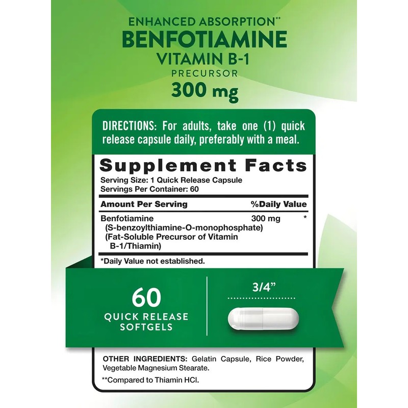 Benfotiamina Natures Truth 300mg 60 Cápsulas Vitaminas Sin Gluten