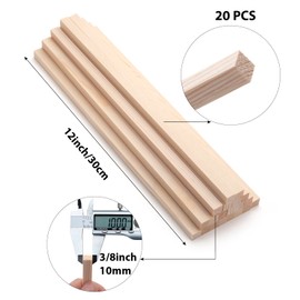 Square Wood Dowel Rods Wooden Craft Sticks, 20PCS 3/8" x 12" Wooden Square Dowel Rods for Crafting, Unfinished Hardwood Sticks Wood Pieces for Arts and DIYers, DIY Projects, Home Decor, Woodworking