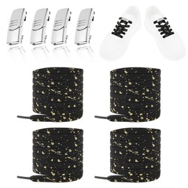 LT Easiyl 2 Pairs No Tie Shoe Laces Elastic Tieless Shoelace Black Shoelaces & Silver Magnetic Buckle fits Sneakers Canvas Casual Shoes Boots