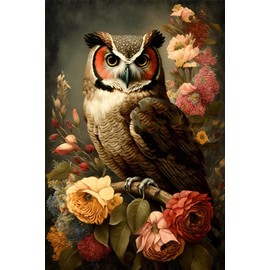 Vintage Floral Owl Diamond Painting, Diamond Painting Kits Embroidery 5D Full Diamond Paste Craft, for Family Interactive Wall Decor Cafe Decor or Gifts for Friends-12X16Inch
