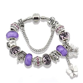 MUERDOU Mother Charms Bracelet for Women Murano Glass Beads Butterfly Flower Charms Amethyst Bracelets (Purple butterfly bracelet)