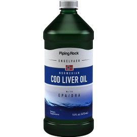Piping Rock Cod Liver Oil Liquid | 16 fl oz | with EPA DHA | Engelvaer Norwegian | Non-GMO, Gluten Free Supplement