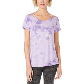 Ideology Womens Calm Your Mind Cold Shoulder Graphic T-Shirt, Frosted Lavender, Medium