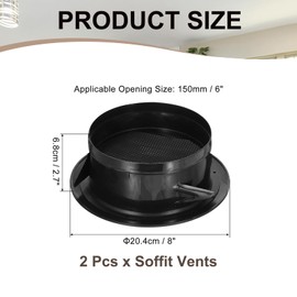 PATIKIL 6 Inch Round Air Vent Cover, 2 Pack Soffit Vents ABS Ceiling Vent Covers Air Vent Louver for Bathroom Kitchen Living Room Greenhouse Ventilation System, Black