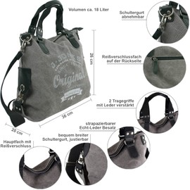 JENNIFER JONES - Große Damen Handtasche aus Canvas und Echtleder - Vintage Look - Casual Schultertasche - Umhängetasche